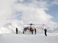 Rescue operation with helicopter on a ski slope in the ski resort of Tignes, the Alps France