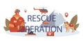 Rescue operation typographic header. Urgent help. Ambulance lifeguard Royalty Free Stock Photo