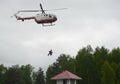 The rescue of the rescuer from the BO-105 helicopter of the Tsentrospas EMERCOM of Russia at the training ground of the Noginsk Re