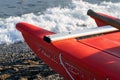 Rescue rowing catamaran on the sand, rowing boat used for rescue on the beach Royalty Free Stock Photo