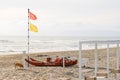 Rescue rowing catamaran on the sand, rowing boat used for rescue on the beach Royalty Free Stock Photo