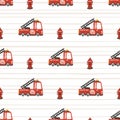 Rescue services. Fire engine cars seamless pattern. Vector childish illustration in scandinavian simple hand-drawn style. The Royalty Free Stock Photo