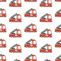 Rescue services. Fire engine cars seamless pattern. Vector childish illustration in scandinavian simple hand-drawn style. The Royalty Free Stock Photo