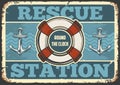 Rescue station poster vintage colorful