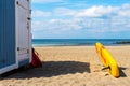 Rescue station on a sandy beach. Denmark. North Sea. Relaxation. Safe rest Royalty Free Stock Photo