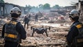 rescue team with drone in action on the scene of disaster