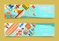 Rescue worker training set of banners vector illustration. Lifeguard equipment. Lifeguard courses. Supplies such as life Royalty Free Stock Photo