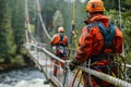 Emergency rescue team conducting technical operations on a bridge Royalty Free Stock Photo