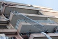 Rescue workers removing debris from a balcony