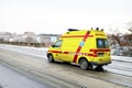 Rescue yellow car in city of Prague