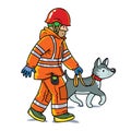 Rescuer with cadaver dog. Lifeguard vector cartoon Royalty Free Stock Photo