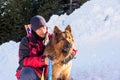 Rescuer and his service dog Royalty Free Stock Photo