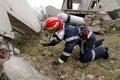 Rescuer searching for victims Royalty Free Stock Photo