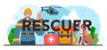 Rescuer typographic header. Emergency help, ambulance lifeguard Royalty Free Stock Photo