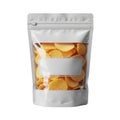 A resealable pouch filled with golden, crispy potato chips ready for snacking or packaging display Royalty Free Stock Photo