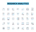 Research analytics linear icons set. Insights, Analytics, Data, Tools, Analysis, Metrics, Research line vector