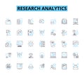 Research analytics linear icons set. Insights, Analytics, Data, Tools, Analysis, Metrics, Research line vector