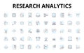 Research analytics linear icons set. Insights, Analytics, Data, Tools, Analysis, Metrics, Research vector