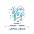 Research available options turquoise concept icon