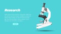 Research concept floating microscope with shadow in blue backround vector illustration