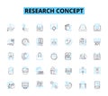 Research concept linear icons set. Experimentation, Methodology, Hypothesis, Data, Analysis, Statistics, Survey line