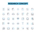 Research concept linear icons set. Experimentation, Methodology, Hypothesis, Data, Analysis, Statistics, Survey line