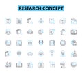 Research concept linear icons set. Experimentation, Methodology, Hypothesis, Data, Analysis, Statistics, Survey line