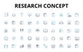 Research concept linear icons set. Experimentation, Methodology, Hypothesis, Data, Analysis, Statistics, Survey vector