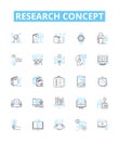 Research concept vector line icons set. Analysis, Survey, Experiment, Modeling, Sampling, Theory, Hypothesis