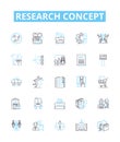 Research concept vector line icons set. Analysis, Survey, Experiment, Modeling, Sampling, Theory, Hypothesis