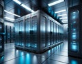 Research facility server room with quantum computing nodes, cryogenic cooling units, and ultra-fast processing hardware in a futu Royalty Free Stock Photo