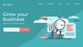 Research business project, flat tiny persons vector illustration landing page template design Royalty Free Stock Photo