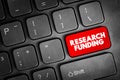 Research funding concept highlighted on keyboard button, representing financial support for innovation, academic studies, grants, Royalty Free Stock Photo