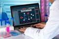 Research geneticist using computer with structure test dna in bi Royalty Free Stock Photo