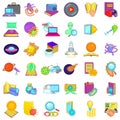 Research icons set, cartoon style