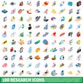 100 research icons set, isometric 3d style Royalty Free Stock Photo