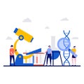 Research laboratory, science development technology concept with tiny character. Scientist biologist working at laboratorium with