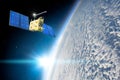 Research, probing, monitoring of in atmosphere. Satellite above the Earth makes measurements of the weather parameters, over Royalty Free Stock Photo