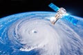 Research, probing, monitoring hurricane Florence. Satellite above the Earth makes measurements of the weather parameters. Elements Royalty Free Stock Photo