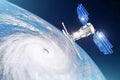 Research, probing, monitoring of tracking in a tropical storm zone, hurricane. Satellite above the Earth makes measurements of the Royalty Free Stock Photo