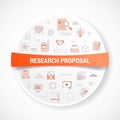 Research proposal concept with icon concept with round or circle shape for badge