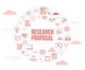 Research proposal concept with icon set template banner and circle round shape