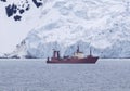 Research ship anchored at Admiralty Bay, King George Island, Antarctica Royalty Free Stock Photo