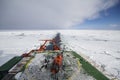 Research vessel cruising in ice and helipad