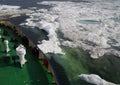 Research vessel in icy arctic sea