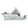 Research vessel for sea exploration, expedition ship with helicopter vector illustration