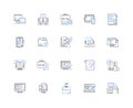 Research writing line icons collection. Investigate, Experiment, Analyze, Synthesize, Interpret, Collect, Evaluate Royalty Free Stock Photo