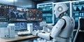 Researcher and AI Visualizing Complex Data in High-Tech Workspace AIG60