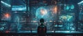 Researcher and AI Visualizing Complex Data in High-Tech Workspace AIG60