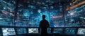 Researcher and AI Visualizing Complex Data in High-Tech Workspace AIG60